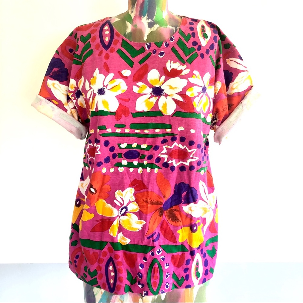 🌺 VINTAGE 80s Tropical Print Knit T-Shirt